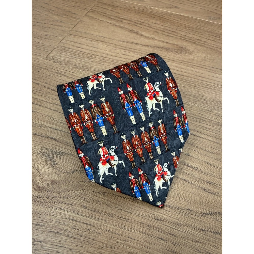 Ermenegildo Zegna Mens Silk Tie Navy Blue Equestrian Military Soldier Italy